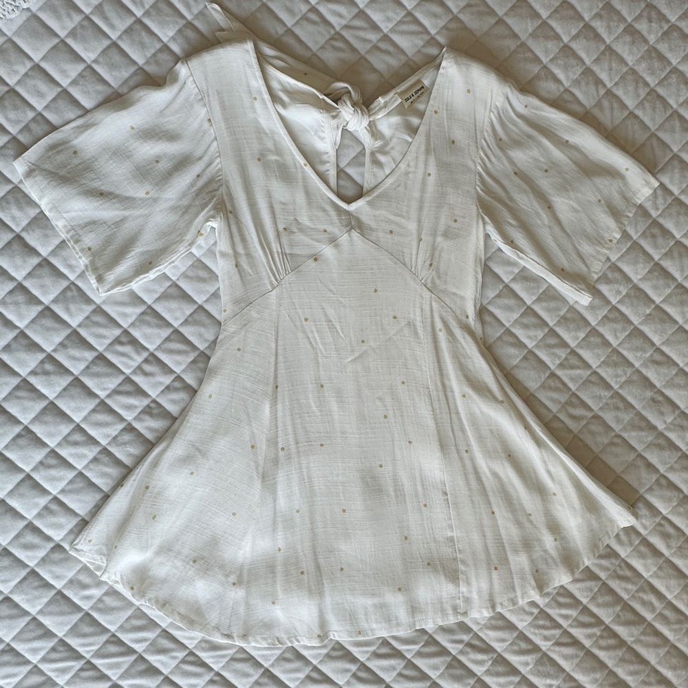 Zulu & Zephyr Off-White & Gold Polka Dot Knit Mini Dress Size XXS Boho Rayon